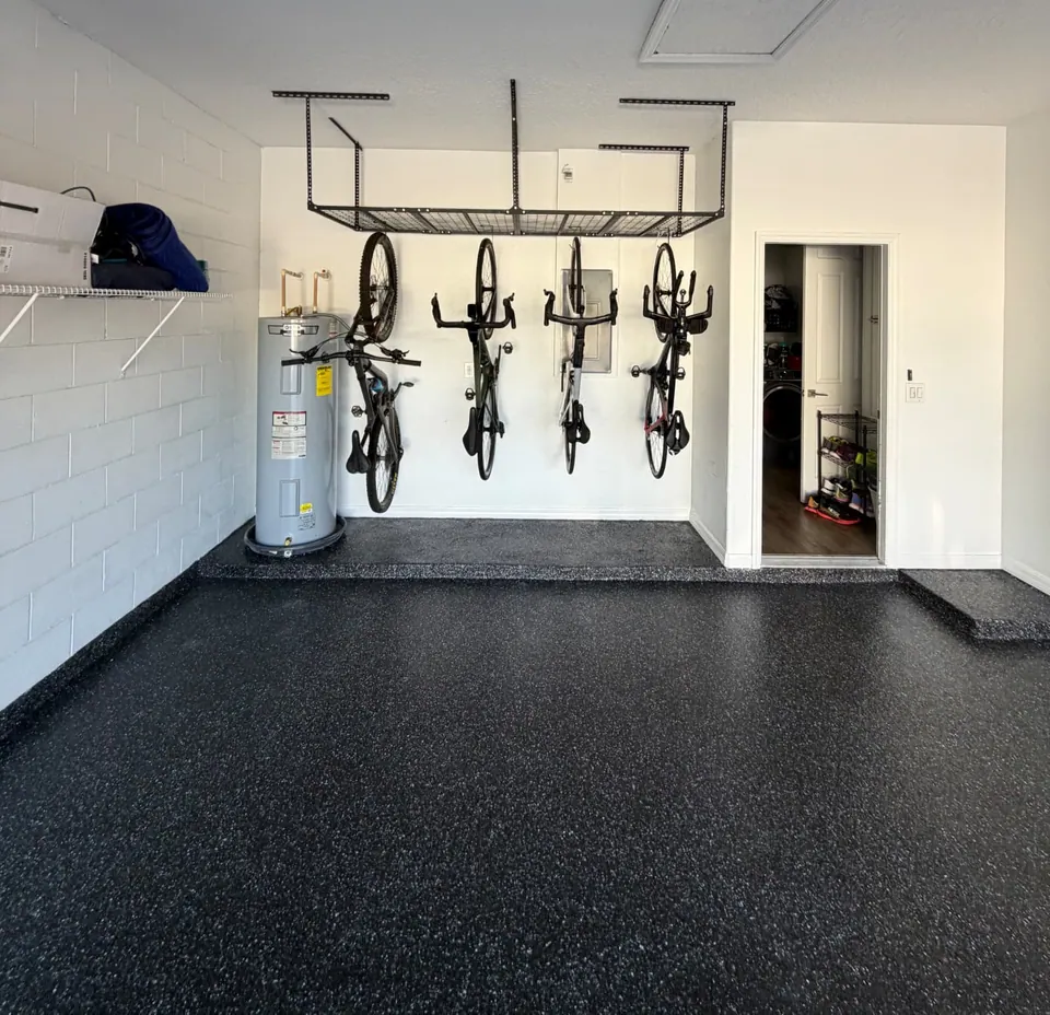 Carbon Flake Garage Floor with Bike Storage