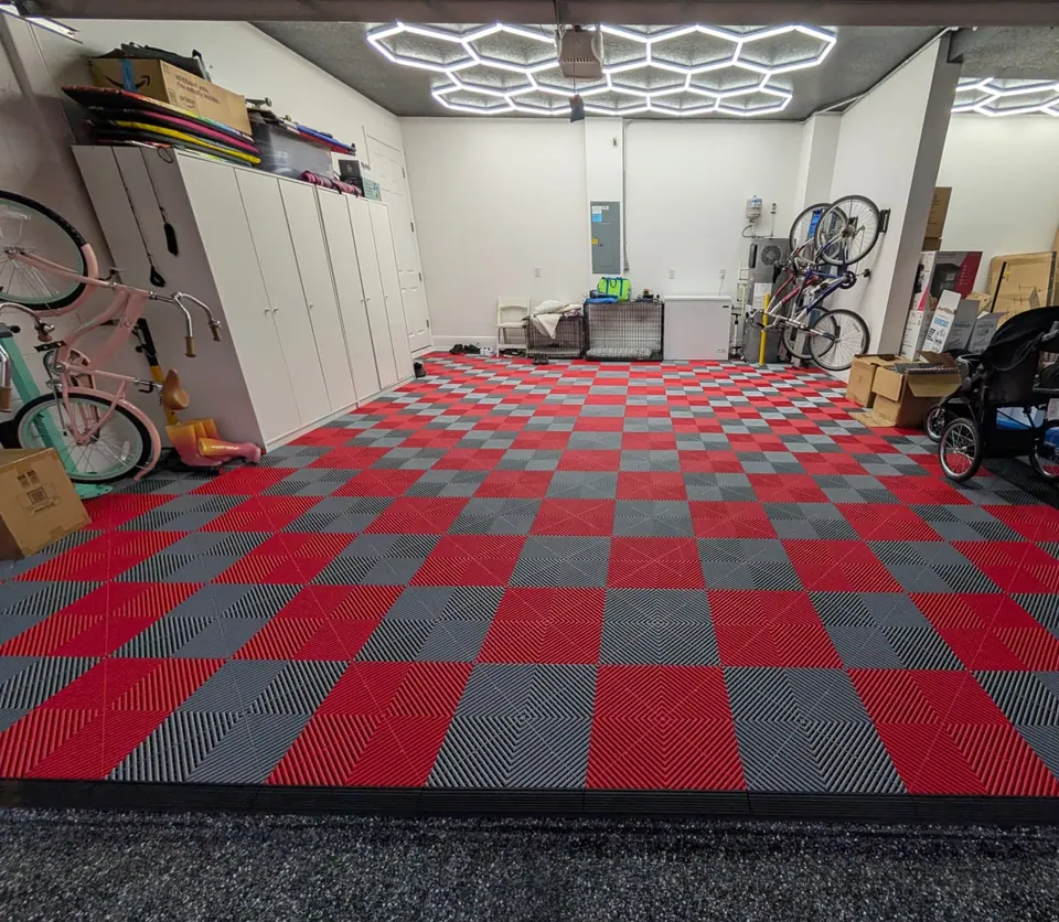 Red and Gray Modular Floor Tiles with Hex Lights