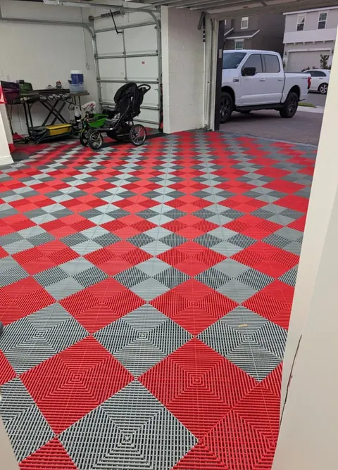 Red and Gray Garage Floor Tiles
