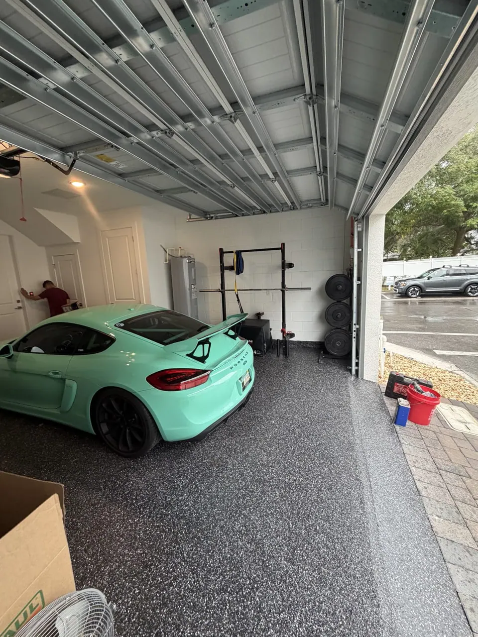 Dark Flake Garage Floor Sports Car